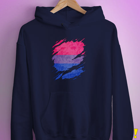 Bisexual Pride Flag Ripped Reveal Hoodie - Navy